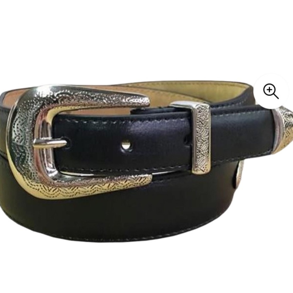 Danbury Genuine Leather Black and Silver Buckle Belt 42